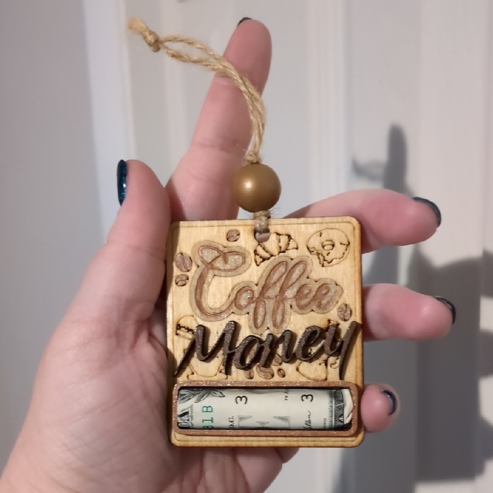 Coffee Money Wooden Cash Holder Gift Coffee Lover Rustic Decor Money Holder